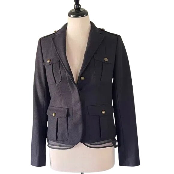 LOFT Wool Blend Black Blazer with Gold Accents - Picture 1 of 6